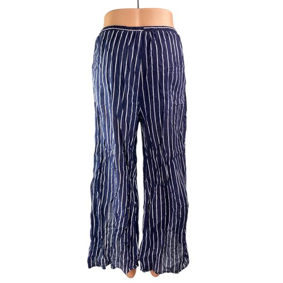 Aqua Blue Striped Tassel High Waist Split Wide Leg Palazzo Trousers Pants Size S - Picture 2 of 3